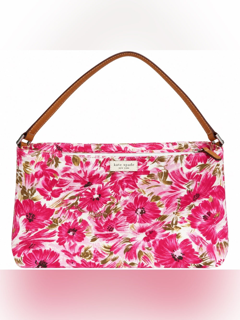Kate Spade Pink Floral Canvas Shoulder Bag Leather Strap Y2K